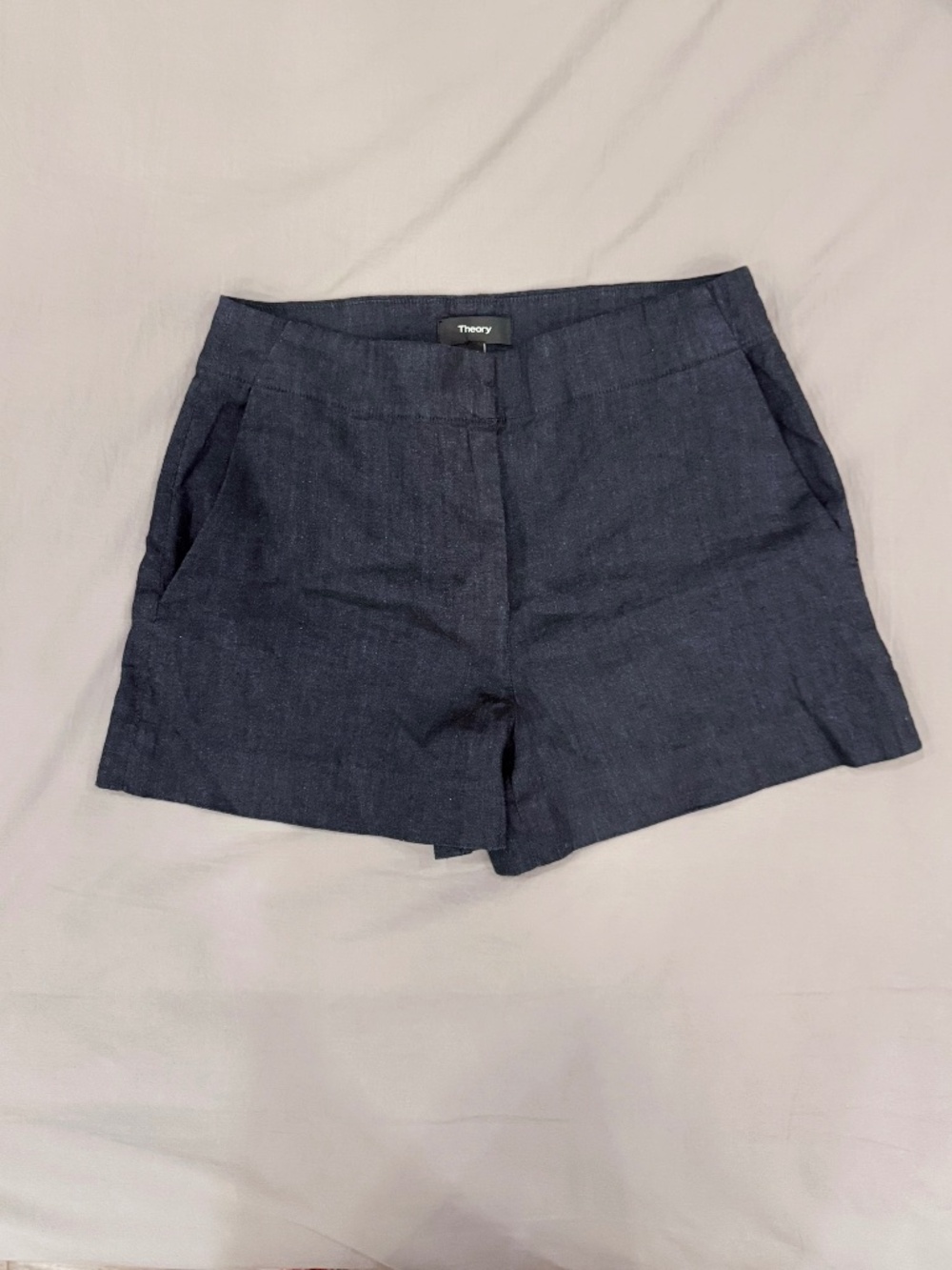 Theory Linen Blend Shorts Navy Charcoal Size 00